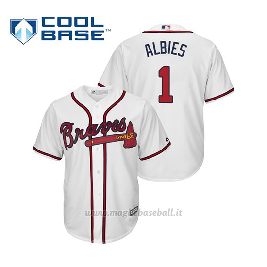 Maglia Baseball Uomo Atlanta Braves Ozzie Albies Cool Base Majestic 1ª2019 Bianco